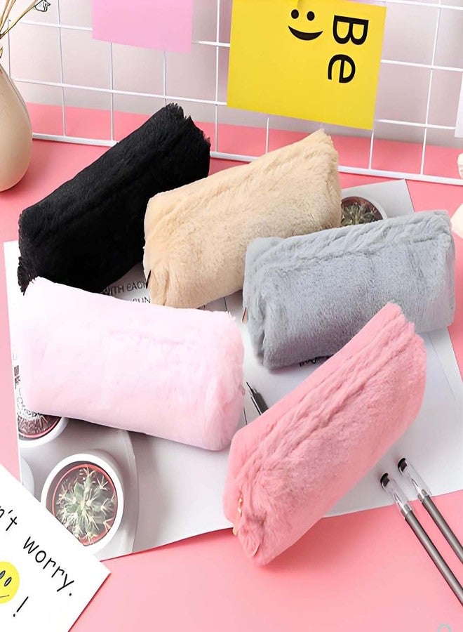 HABUAETY Small Pencil Pouch Makeup Cute Plush Simple Pen Bag Women Office Stationery Mini Comestic Bag - Image 4