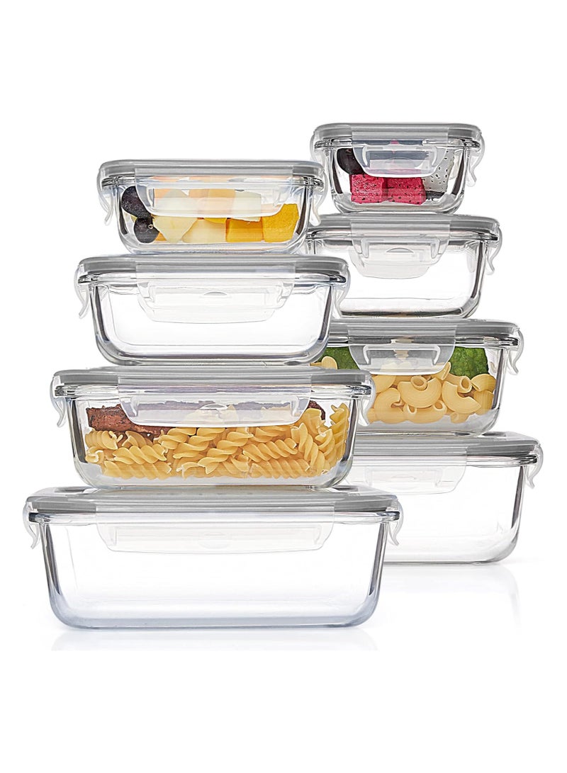 Arabest 8 Pack Glass Food Storage Containers , Meal Prep , Airtight Bento Boxes with Leak Proof Locking Lids, for Microwave, Oven, Freezer and Dishwasher, BPA Free - Image 1