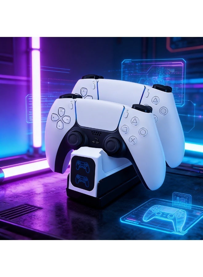 محطة شحن سريع متوافقة مع أيدي تحكم بلايستيشن 5 (PS5 DualSense)، قاعدة شاحن مزدوجة مع مؤشر LED وكابل Type-C - Image 1