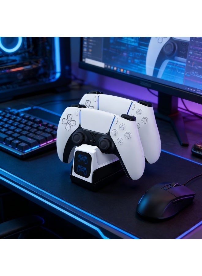 محطة شحن سريع متوافقة مع أيدي تحكم بلايستيشن 5 (PS5 DualSense)، قاعدة شاحن مزدوجة مع مؤشر LED وكابل Type-C - Image 3