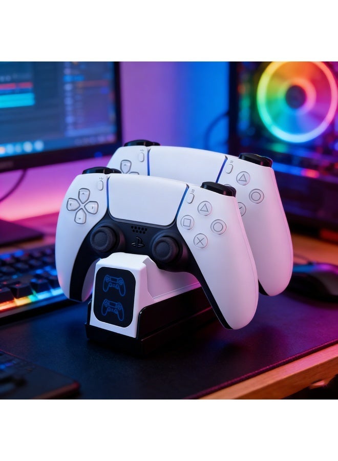 محطة شحن سريع متوافقة مع أيدي تحكم بلايستيشن 5 (PS5 DualSense)، قاعدة شاحن مزدوجة مع مؤشر LED وكابل Type-C - Image 5