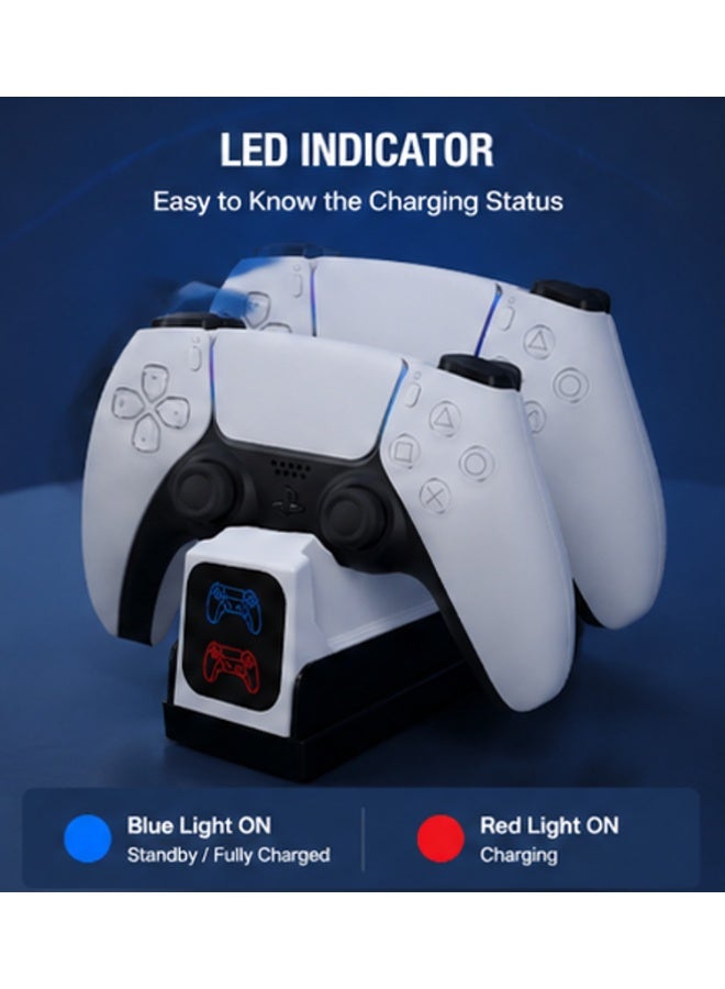 محطة شحن سريع متوافقة مع أيدي تحكم بلايستيشن 5 (PS5 DualSense)، قاعدة شاحن مزدوجة مع مؤشر LED وكابل Type-C - Image 4