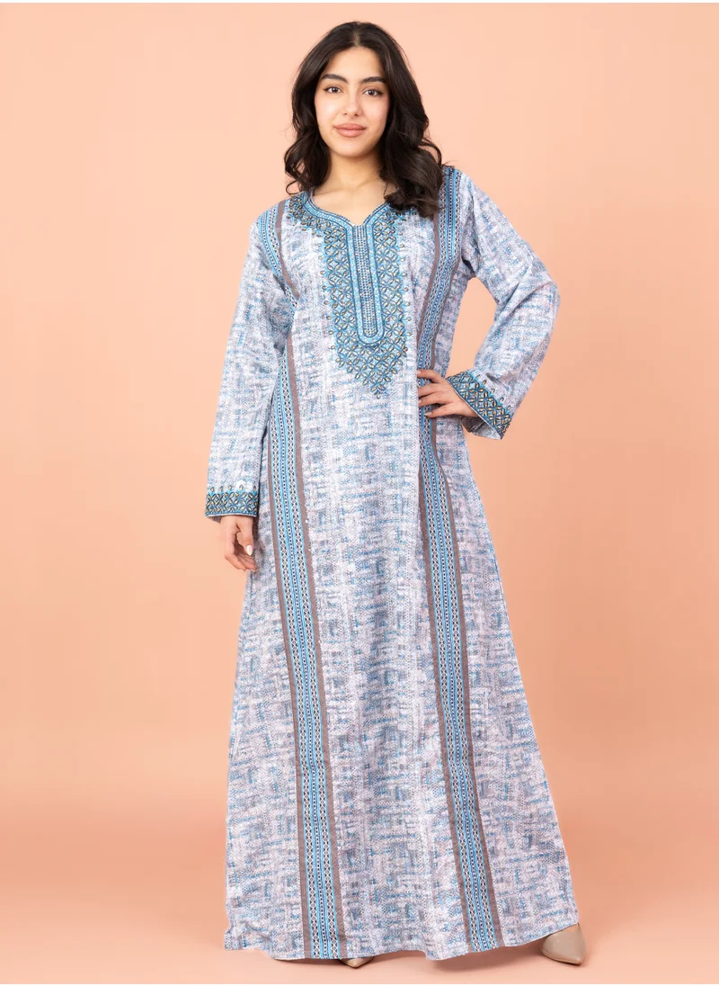 IKKXA Modern Embroidery Jalabiya IN038 Blue