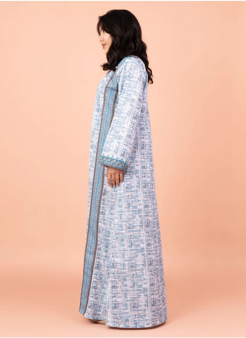 IKKXA Modern Embroidery Jalabiya IN038 Blue