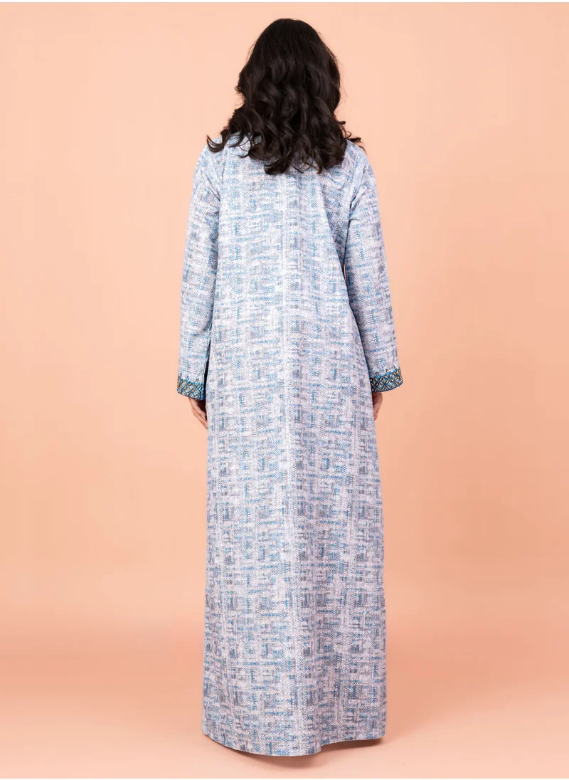 IKKXA Modern Embroidery Jalabiya IN038 Blue