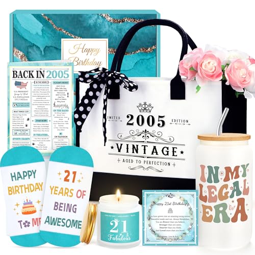 Launrada 21st Birthday Gifts for Her 21 Year Old Birthday Gifts for Her Cool Fabulous Gift for 21 Year Old Female Gift Ideas for Girl Age 21 Happy 21st Bday Decorations Basket with Tumbler for Women Daughter - Image 1