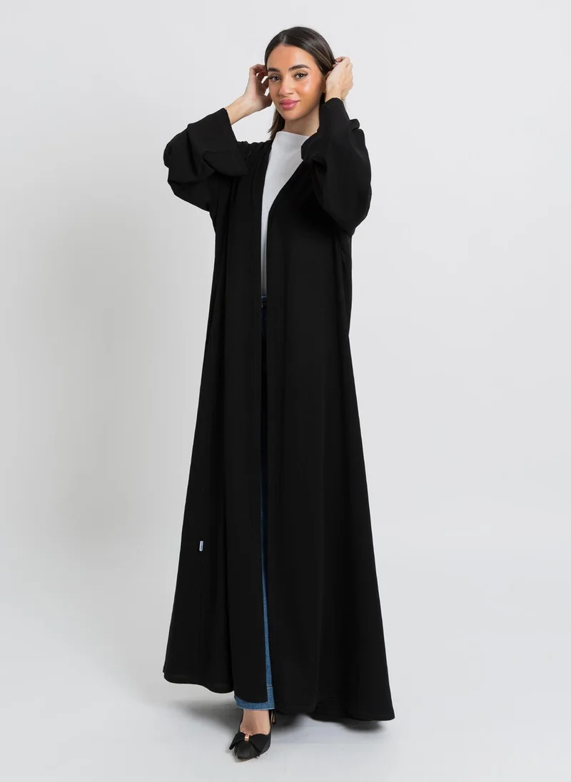 Kaafmeem Black Half Cloche A-Cut Long Open Abaya