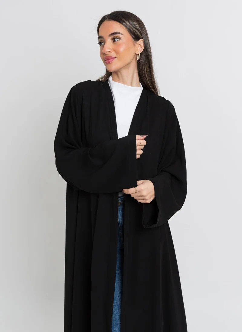 Kaafmeem Black Half Cloche A-Cut Long Open Abaya