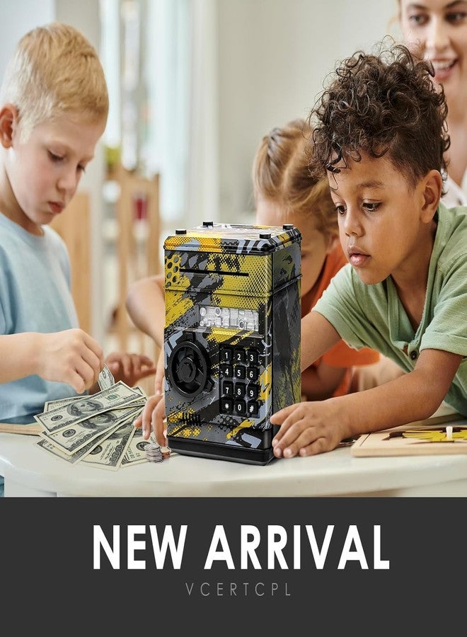 Mummy Please ATM Piggy Bank|Mini ATM|Coin Bank Money Saving Box with Password,【Grafitti Golden】 Kids Safe Money Bank for Kids with Auto Grab Note Slot - Image 4