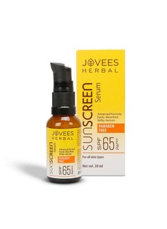 Jovees Sunscreen Face Serum Spf 65 With Green Tea Carrot And Sunflower Extract Broad Spectrum Sun Protection Light Weight & Water Resistant For Oily & Acne Prone Skin 30Ml  - Image 1