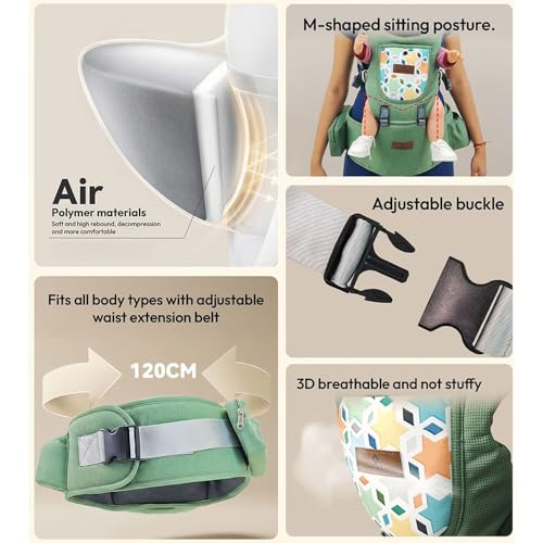 StarAndDaisy 4-in-1 Baby Carrier for 0 to 3 Year Baby/Kangaroo Bag with Comfortable Soft Hip Seat/Baby Carrier - 4 Carrying Positions, 2 Storage Pockets (Green) - Image 3