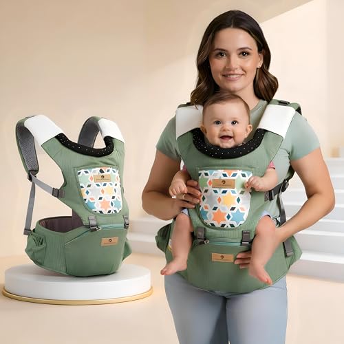 StarAndDaisy 4-in-1 Baby Carrier for 0 to 3 Year Baby/Kangaroo Bag with Comfortable Soft Hip Seat/Baby Carrier - 4 Carrying Positions, 2 Storage Pockets (Green) - Image 1