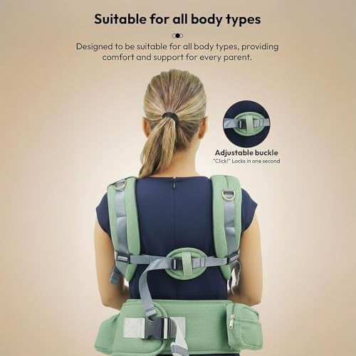 StarAndDaisy 4-in-1 Baby Carrier for 0 to 3 Year Baby/Kangaroo Bag with Comfortable Soft Hip Seat/Baby Carrier - 4 Carrying Positions, 2 Storage Pockets (Green) - Image 4