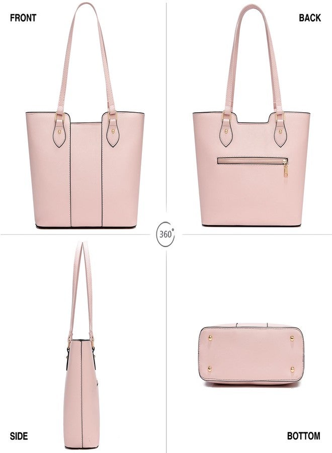 CHICAROUSAL Tote Bag for Women Large Handbags and Purses for Women PU Leather Womens Shoulder Bags (Light Pink) - Image 4