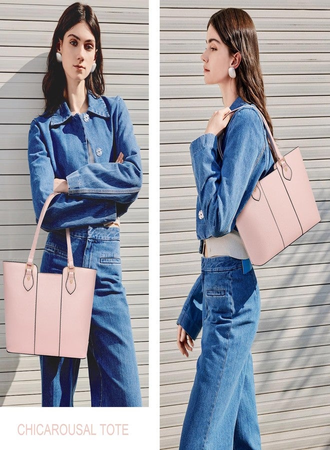 CHICAROUSAL Tote Bag for Women Large Handbags and Purses for Women PU Leather Womens Shoulder Bags (Light Pink) - Image 2
