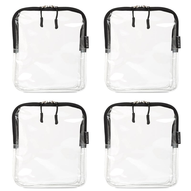 BORSALI Quart Size Bag TSA-Approved for Carry On Travel - One (1) Quart Clear Toiletires, Cosmetic and 3-1-1 Liquids Toiletry Bag - 4 Pack - Image 1