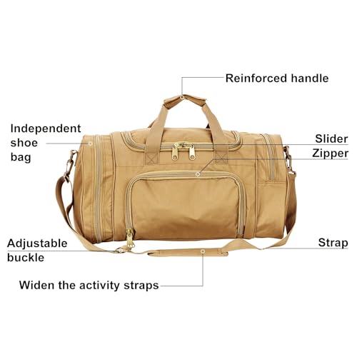 Miramrax Gym Bag Duffle Bags for Men Women with Shoes Compartment Sport Weekend Travel Overnight Carry On Bag for Tactical Military Travel Work Out Bags (Tan) - Image 4