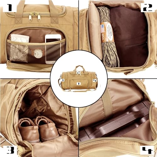 Miramrax Gym Bag Duffle Bags for Men Women with Shoes Compartment Sport Weekend Travel Overnight Carry On Bag for Tactical Military Travel Work Out Bags (Tan) - Image 5