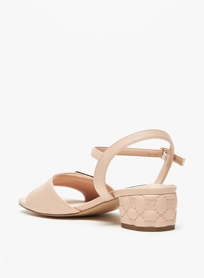 ايل Women's Monogram Detail Ankle Strap Sandals with Block Heels