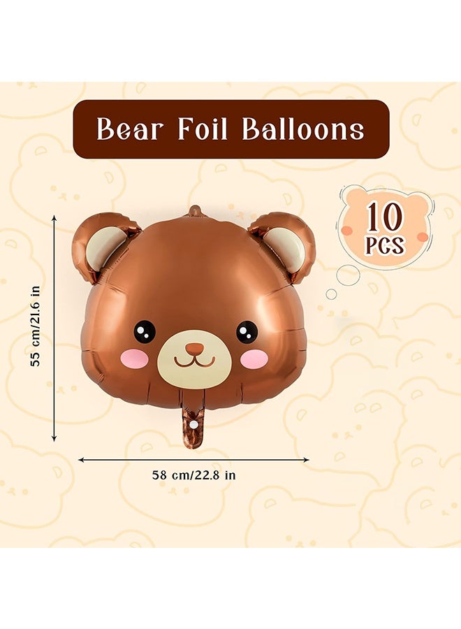 Wffo 10-Pack Large Bear Balloons - 22-Inch Cartoon Animal Balloons - Brown Foil Balloons - Suitable for Birthday Parties, Baby Parties, Jungle Theme Party Decorations - Image 2