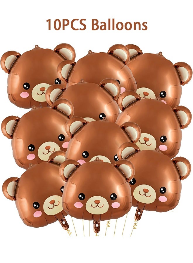 Wffo 10-Pack Large Bear Balloons - 22-Inch Cartoon Animal Balloons - Brown Foil Balloons - Suitable for Birthday Parties, Baby Parties, Jungle Theme Party Decorations - Image 1