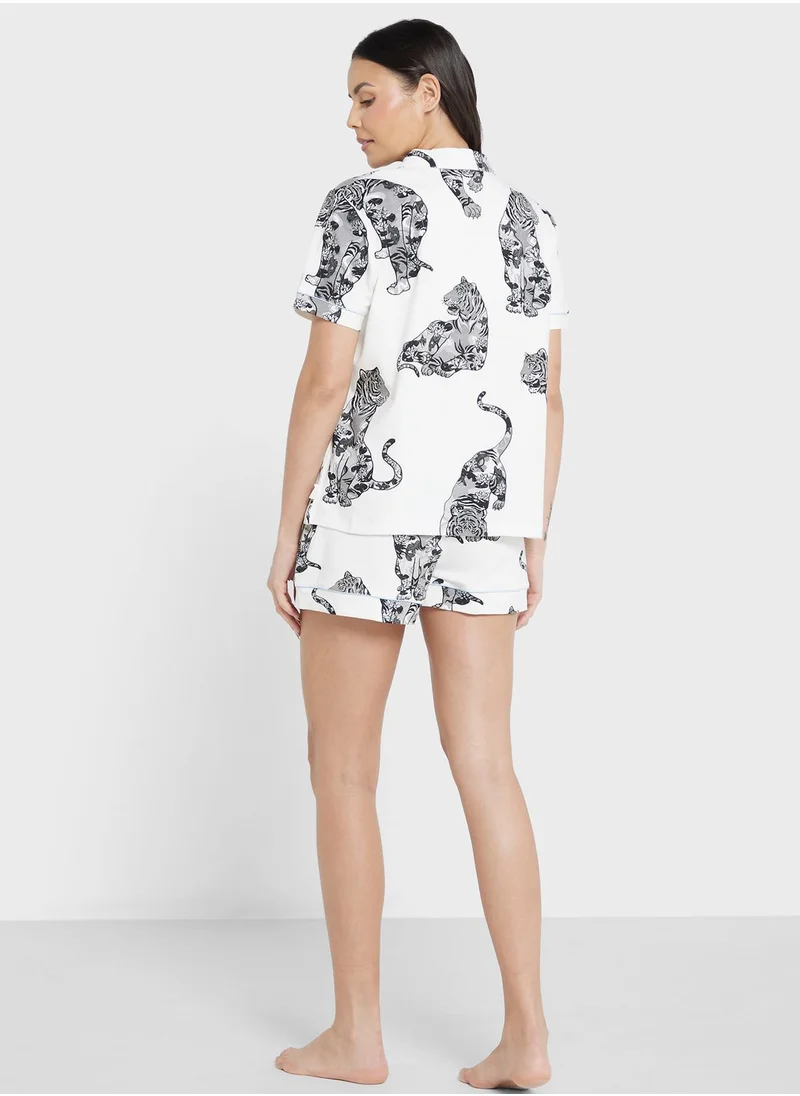 CHELSEA PEERS Printed Shirt & Short Pyjama Set