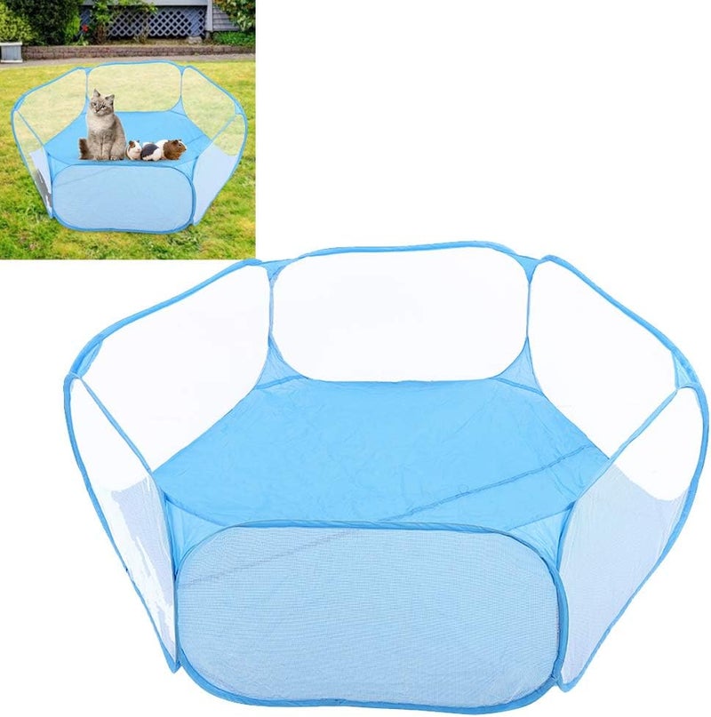 Portable Small Pet Playpen, Transparent Puppy Cat Rabbit Cage Tent, Foldable Pet Fence with Breathable Non - Woven Fabric, Lightweight Outdoor Pet Enclosure for Travel Camping (Blue) - Image 5