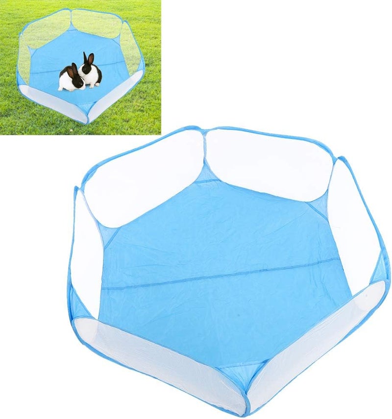 Portable Small Pet Playpen, Transparent Puppy Cat Rabbit Cage Tent, Foldable Pet Fence with Breathable Non - Woven Fabric, Lightweight Outdoor Pet Enclosure for Travel Camping (Blue) - Image 4