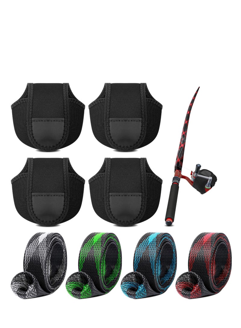 SYOSI Fishing Rod Sleeves and Reel Bags, 8 Pack Rod Sock & Reel Pouch, Braided Mesh Rod Protector Pole Gloves Fishing Tools, Reel Cover Protective Fishing Reel Case for Sea Fishing Rod, Bait Casting - Image 1
