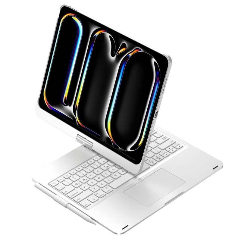 HENGHUI 360 Rotatable Touch Keyboard for iPad Pro 11 inch M5M4 20252024 Backlight Trackpad Foldable Integrated Keyboard Case CoverSilver - Image 2