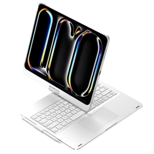 HENGHUI 360 Rotatable Touch Keyboard for iPad Pro 11 inch M5M4 20252024 Backlight Trackpad Foldable Integrated Keyboard Case CoverSilver - Image 1