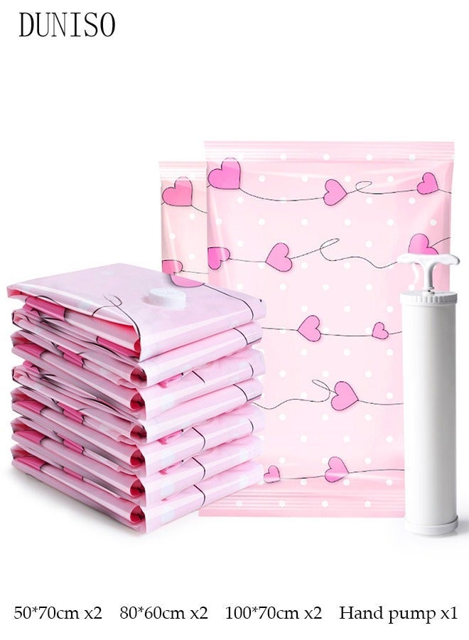 DUNISO Vacuum Storage Bags Pack of 6 (2 pieces 100cm*70cm + 2 pieces 80cm*60cm + 2 pieces 70cm*50cm) Reusable Space Savers With Hand Pump For Travel Packing And Home Storage - Image 1