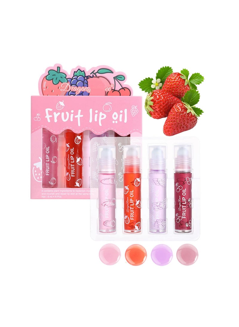 SYOSI SYOSI Lip Glow Oil, Crystal Jelly Moisturizing Lip Oil, Cherry Oil Plumping Lip Gloss, Hydrating Polished Lips Oil (4 Fruit Lip Oil Set) - Image 1