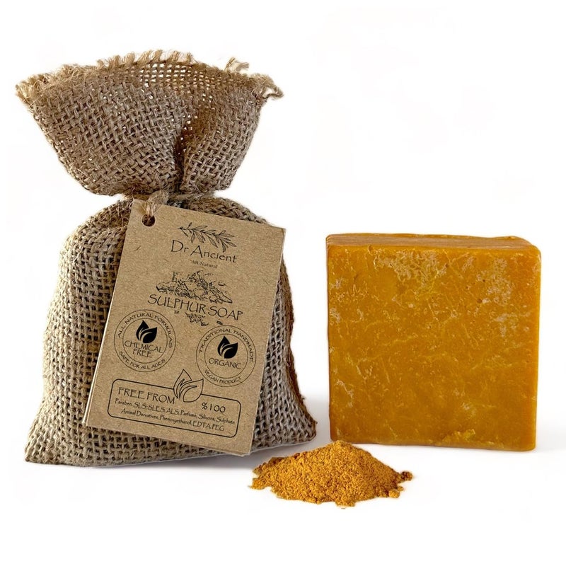 Dr.Ancient Sulphur Soap Bar Organic Natural Vegan Traditional Handmade Antique - Antibacterial, Effective For Acne - Absolutely No Chemicals! Pure Natural Soap! - Image 1