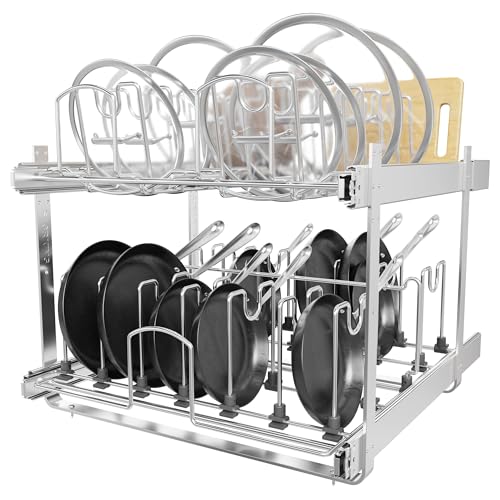 STORKING 2-Tier Kitchen Pull out Cabinet Organizer for Pots, Pans, and Lid Cookware, Adjustable Heavy Duty Wire Pan and Pot Rack, Full-Extension Rail 21" W *22" D - Image 1
