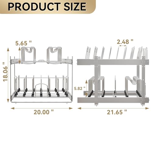 STORKING 2-Tier Kitchen Pull out Cabinet Organizer for Pots, Pans, and Lid Cookware, Adjustable Heavy Duty Wire Pan and Pot Rack, Full-Extension Rail 21" W *22" D - Image 2