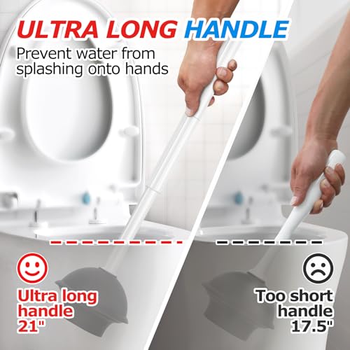 FORASTO 2Pack 2 in 1 Toilet Brush and Plunger Set Toilet Bowl Brush Plunger SetExtended Handle PlungerBathroom Cleaning ToolsToilet Brush Plunger ComboCleaning BrushPearl White21inch - Image 3
