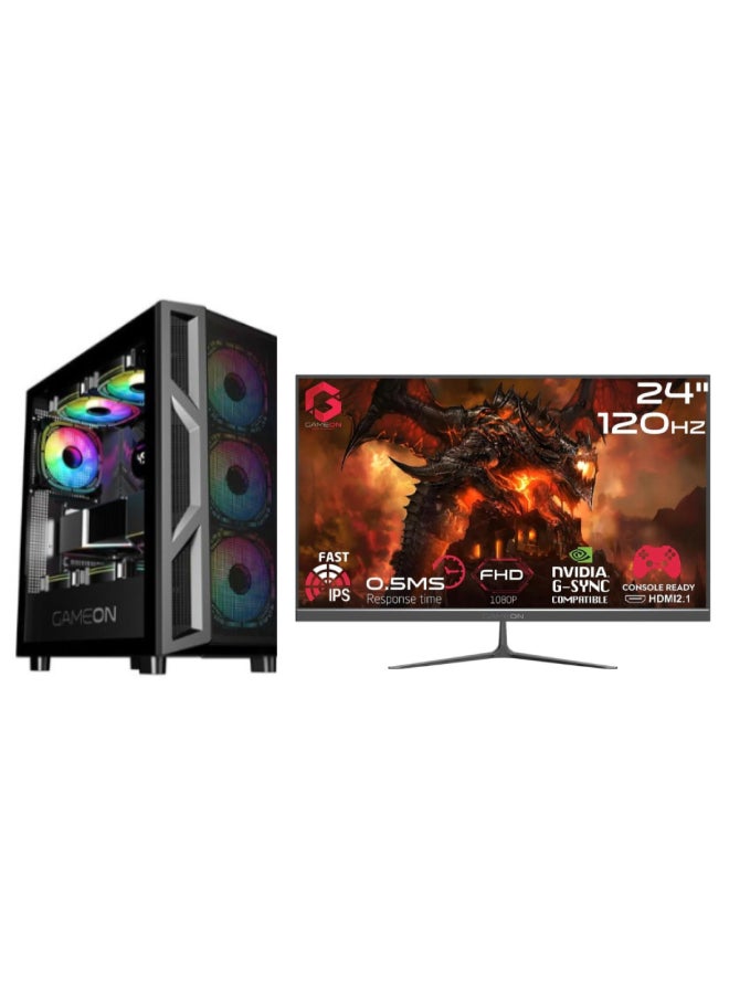 GAMEON Gaming PC With Intel Core i5-12400F Processor/16GB DDR4 RAM/1TB SSD/6GB Nvidia GeForce GTX 3050 Graphics/Windows 10 Pro+ 23.8 Inch 120Hz Ful HD IPS Monitor+ GameON Case Black - Image 1