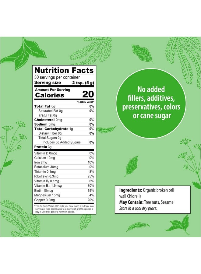 Organic Traditions Organic Chlorella Powder, Vegan Non-GMO Organic Superfood, 5.3oz (150g) Bag, 30 Servings per Bag - Image 4