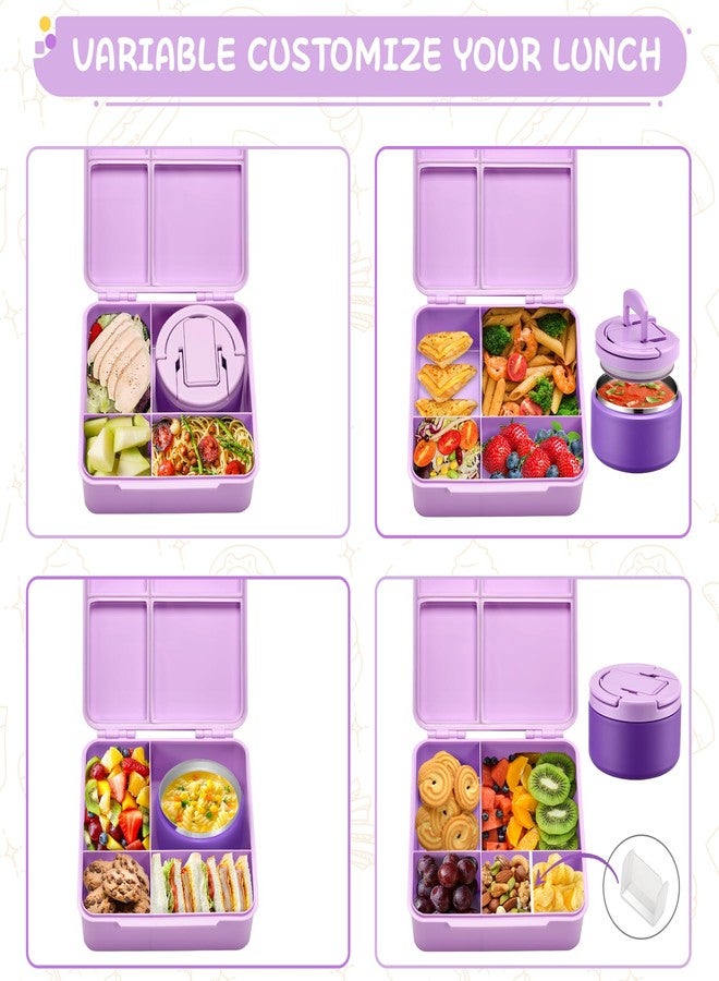 MAXSO Bento Lunch Box Set for Kids with 8 oz Soup Thermo, Leakproof Hot Food Container with 4 Compartments, Insulated Food Jar for Toddler Daycare Boys Girls School - Purple - Image 5