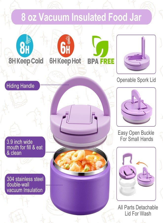 MAXSO Bento Lunch Box Set for Kids with 8 oz Soup Thermo, Leakproof Hot Food Container with 4 Compartments, Insulated Food Jar for Toddler Daycare Boys Girls School - Purple - Image 3