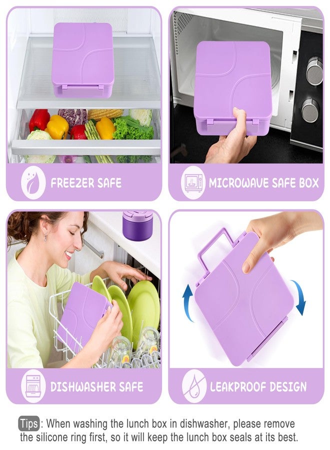 MAXSO Bento Lunch Box Set for Kids with 8 oz Soup Thermo, Leakproof Hot Food Container with 4 Compartments, Insulated Food Jar for Toddler Daycare Boys Girls School - Purple - Image 4
