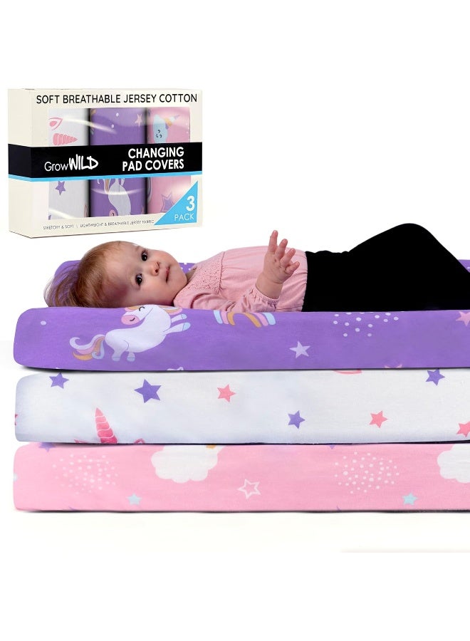 GrowWILD Grow Wild GROW WILD Changing Pad Cover 3 Pack | Soft & Stretchy Jersey Cotton | Baby Changing Table Pad Cover | Diaper  - Image 3