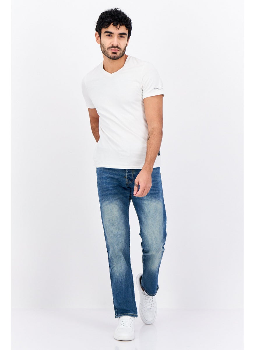 CROSSHATCH Men Regular Fit Washed Belted Stretchable Jeans, Blue  - Image 4