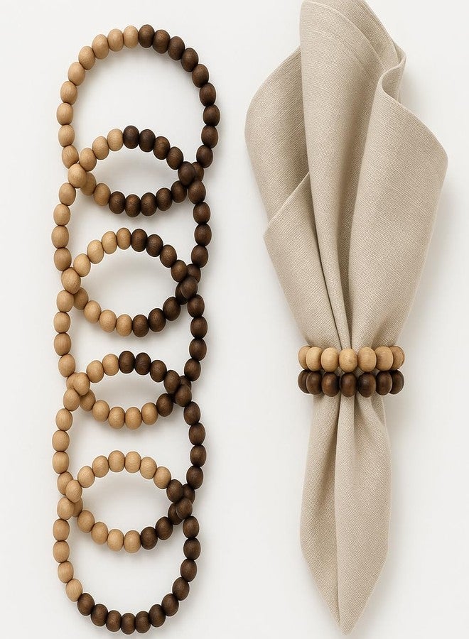 LEBEJUA Napkin Rings Set of 6 - Modern Napkin Holder Rings with Wooden Beads | Dinner Napkin Ring for Holiday & Christmas, Birthday Party, & Wedding Decor - Farmhouse Napkin Rings Bulk (Specia) - Image 1