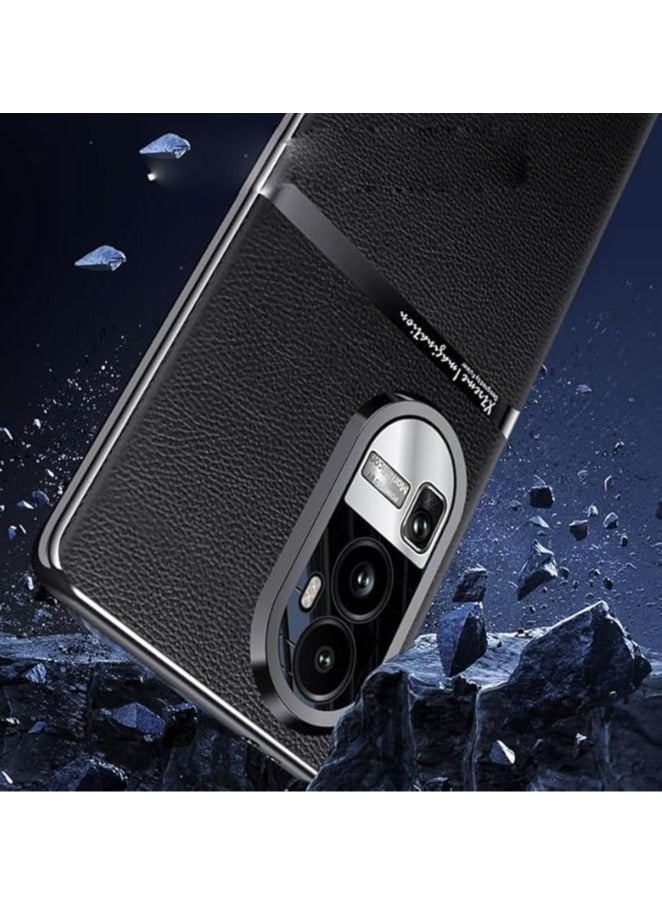 عام حافظة هاتف متوافقة مع OPPO Reno 10 Pro Plus 5G، حافظة فاخرة من جلد PU عادي + إطار مطلي لحماية الكاميرا (أسود) - Image 3