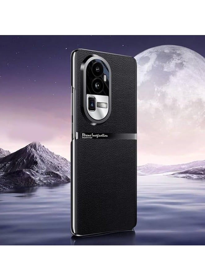 عام حافظة هاتف متوافقة مع OPPO Reno 10 Pro Plus 5G، حافظة فاخرة من جلد PU عادي + إطار مطلي لحماية الكاميرا (أسود) - Image 1