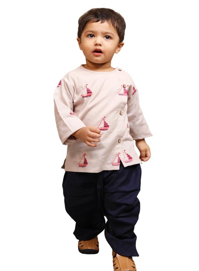 POLKA TOTS Elegant Traditional Dhoti Kurta Set for Baby Boys - Soft Cotton Ethnic Dress for Festivals - Comfortable Indian Outfit for Infants & Toddlers (Color: Grey, 3-6 M) - Image 1