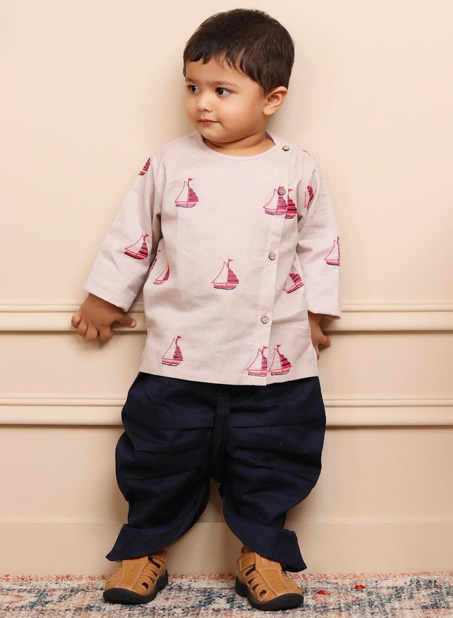 POLKA TOTS Elegant Traditional Dhoti Kurta Set for Baby Boys - Soft Cotton Ethnic Dress for Festivals - Comfortable Indian Outfit for Infants & Toddlers (Color: Grey, 3-6 M) - Image 4