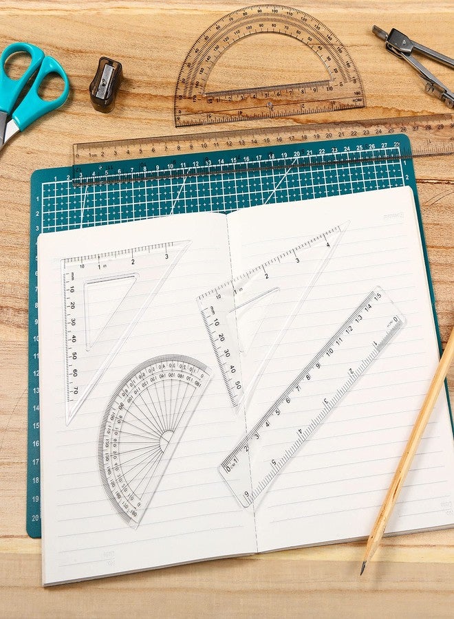 Tenare 1 Set Plastic Clear Math Set Includes Protractor Triangle Rulers 12 Inch 6 Inch Straight Geometry Math Transparent Ruler Measuring Tool for School Office Home Supplies(Clear) - Image 5